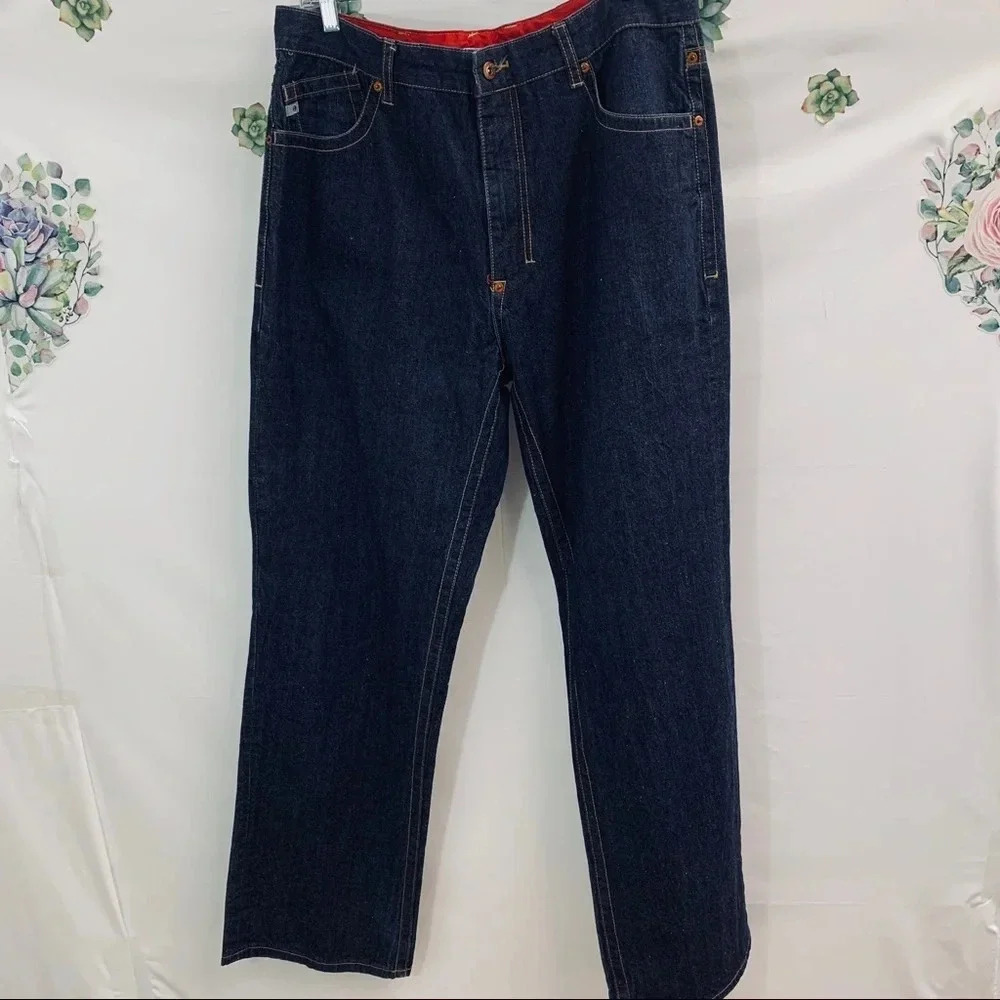 Indigo Red Baggy Jeans Men 36 All Cotton Blue Dark‎ Wash Y2K Skater 32”   N 26
